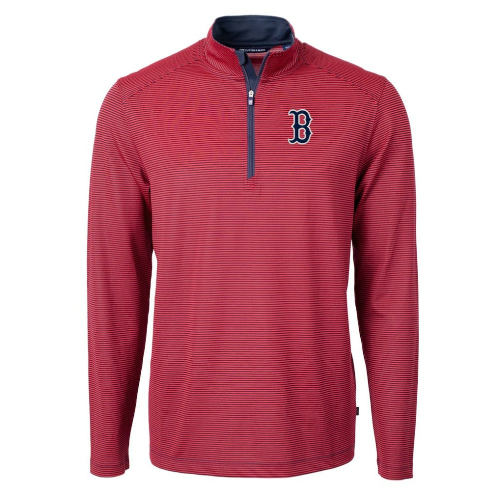 Boston Red Sox Cutter & Buck Virtue Eco Pique Micro Stripe Recycled Quarter-Zip Pullover Top Near Me