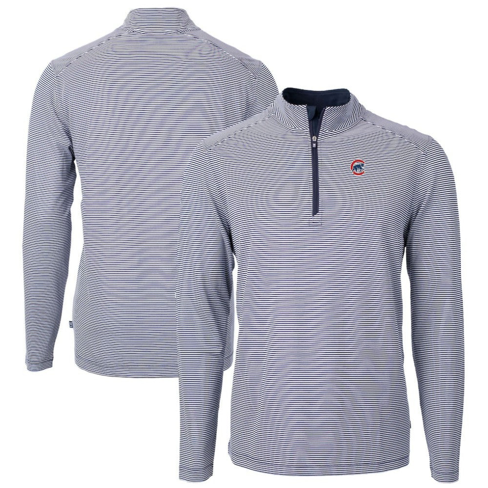 Chicago Cubs Cutter & Buck Virtue Eco Pique Micro Stripe Recycled Quarter-Zip Pullover Top discount