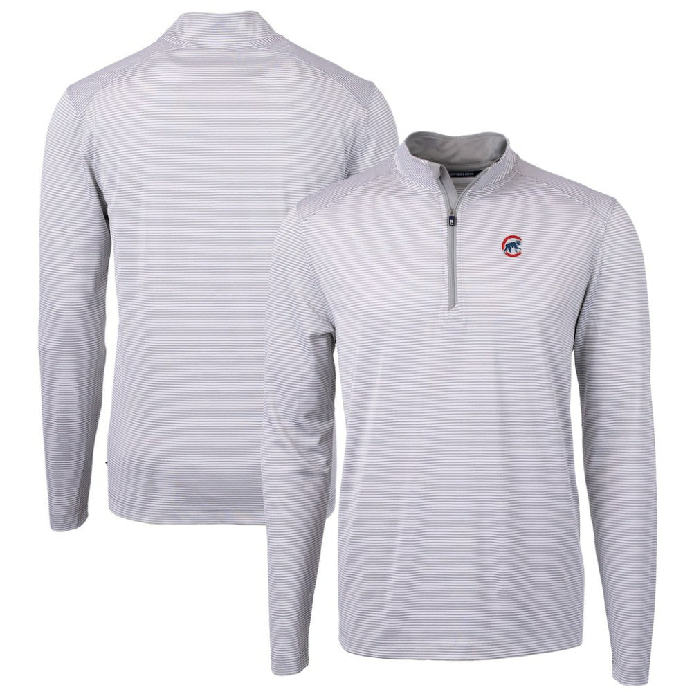 Chicago Cubs Cutter & Buck Virtue Eco Pique Micro Stripe Recycled Quarter-Zip Pullover Top Clearance