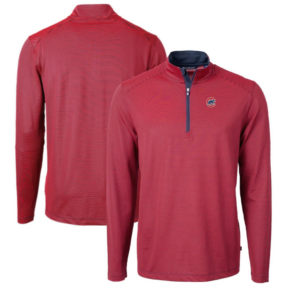 Chicago Cubs Cutter & Buck Virtue Eco Pique Micro Stripe Recycled Quarter-Zip Pullover Top Clearance