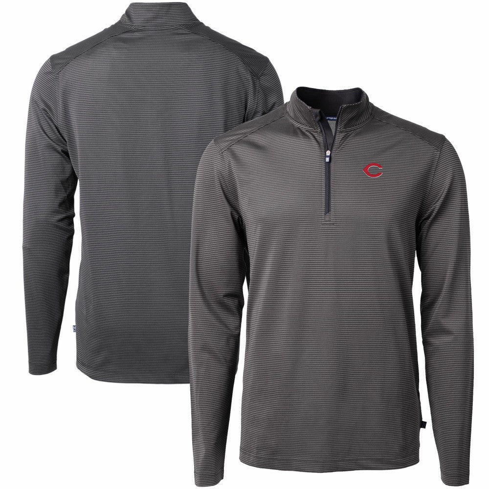 Cincinnati Reds Cutter & Buck Virtue Eco Pique Micro Stripe Recycled Quarter-Zip Pullover Top Clearance