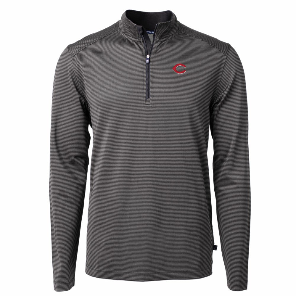 Cincinnati Reds Cutter & Buck Virtue Eco Pique Micro Stripe Recycled Quarter-Zip Pullover Top Clearance