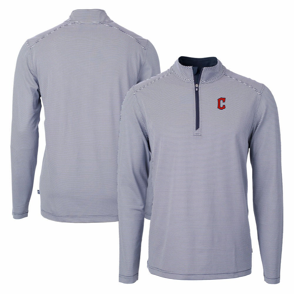 Cleveland Guardians Cutter & Buck Virtue Eco Pique Micro Stripe Recycled Quarter-Zip Pullover Top Near Me