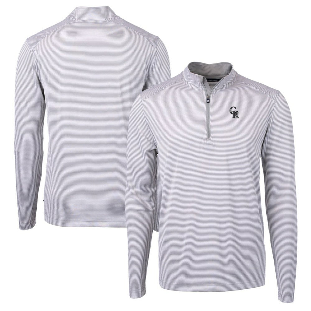 Colorado Rockies Cutter & Buck Virtue Eco Pique Micro Stripe Recycled Quarter-Zip Pullover Top Sale