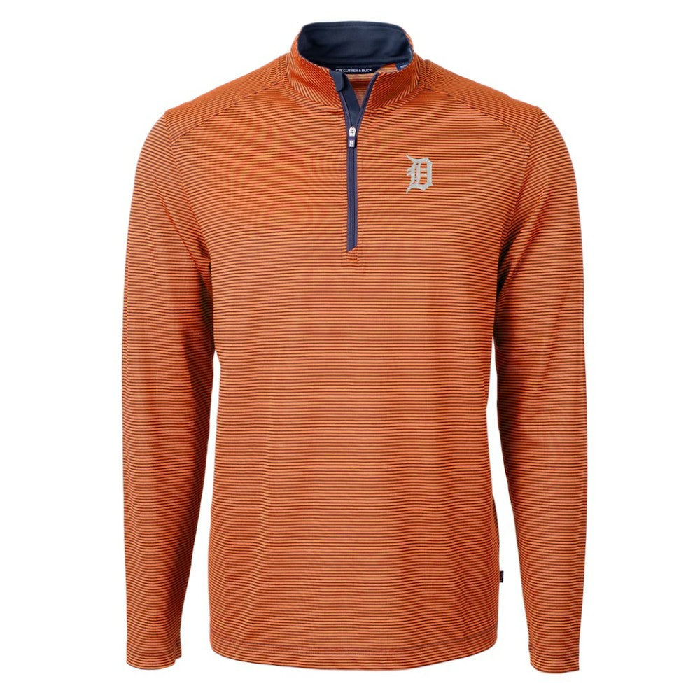 Detroit Tigers Cutter & Buck Virtue Eco Pique Micro Stripe Recycled Quarter-Zip Pullover Top Clearance
