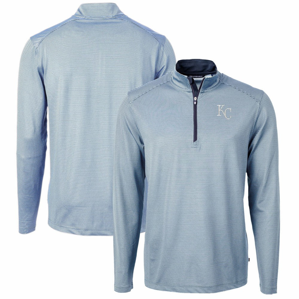 Kansas City Royals Cutter & Buck Virtue Eco Pique Micro Stripe Recycled Quarter-Zip Pullover Top Lifestyle