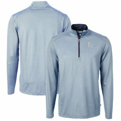 Kansas City Royals Cutter & Buck Virtue Eco Pique Micro Stripe Recycled Quarter-Zip Pullover Top Lifestyle