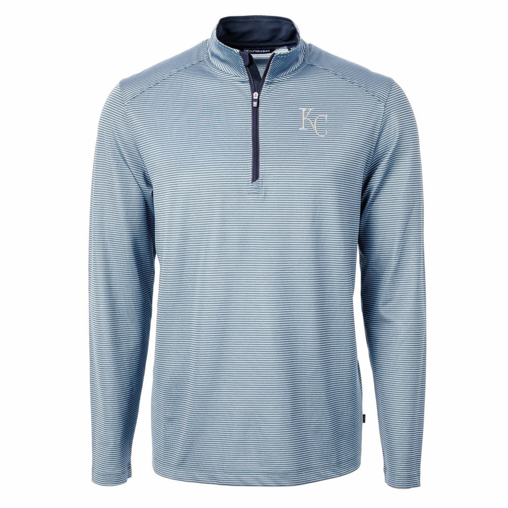 Kansas City Royals Cutter & Buck Virtue Eco Pique Micro Stripe Recycled Quarter-Zip Pullover Top Lifestyle