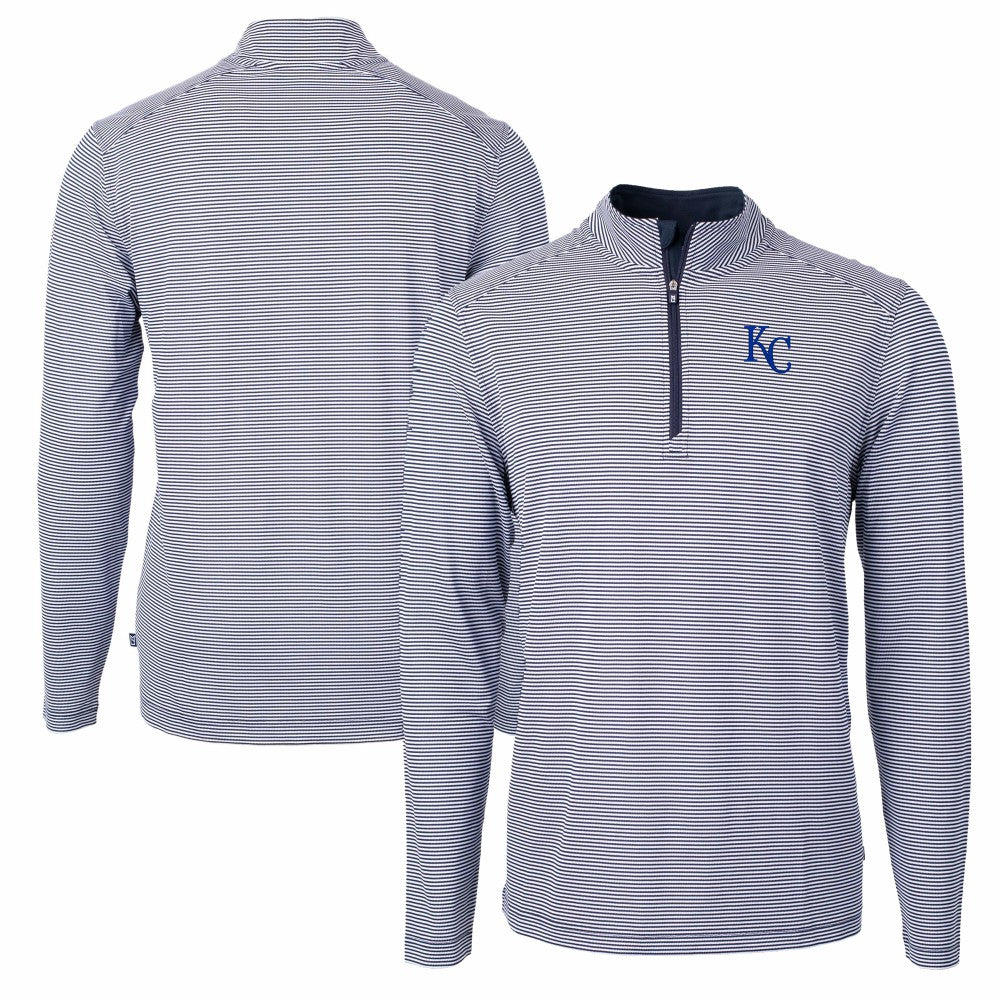 Kansas City Royals Cutter & Buck Virtue Eco Pique Micro Stripe Recycled Quarter-Zip Pullover Top Sale