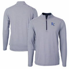Kansas City Royals Cutter & Buck Virtue Eco Pique Micro Stripe Recycled Quarter-Zip Pullover Top Sale