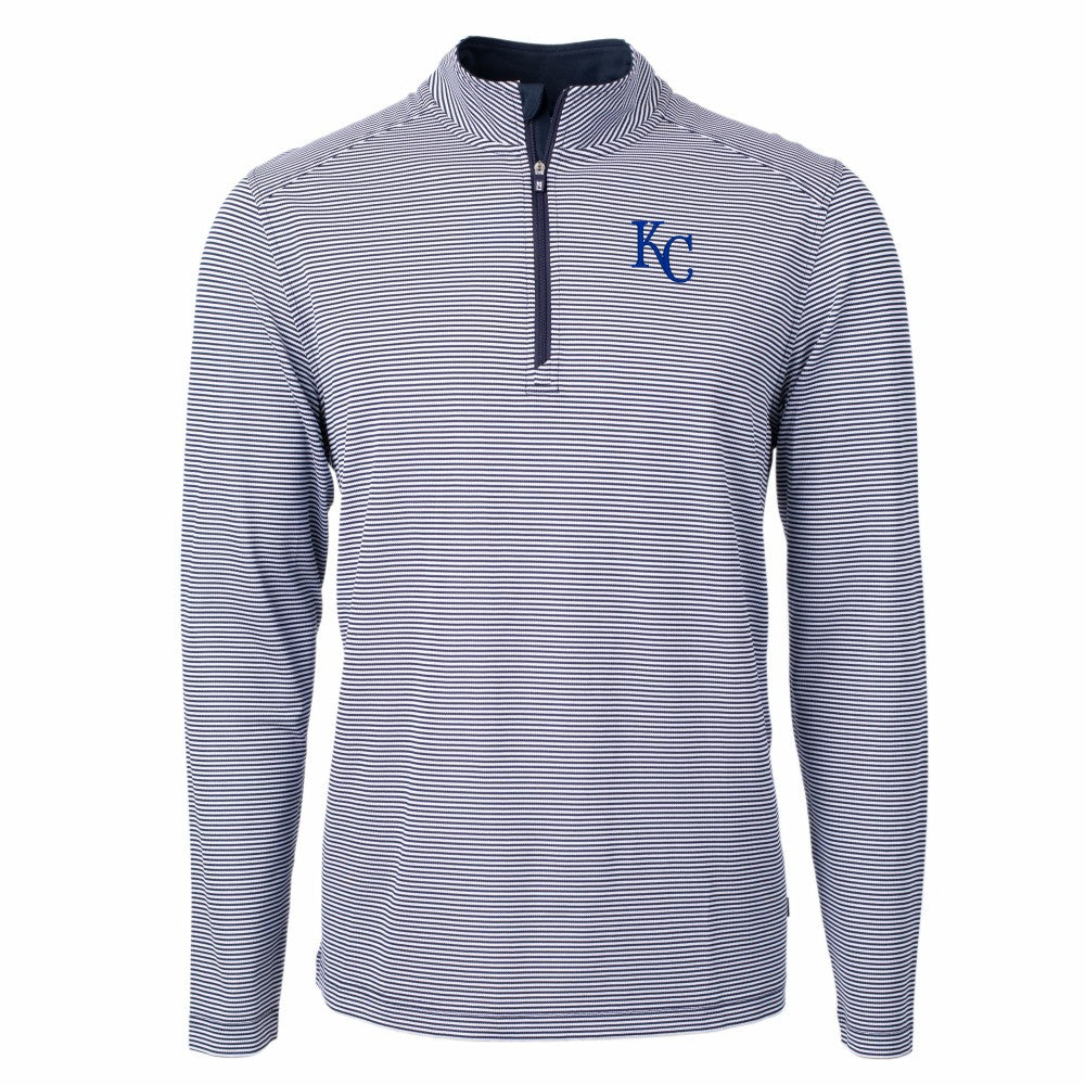 Kansas City Royals Cutter & Buck Virtue Eco Pique Micro Stripe Recycled Quarter-Zip Pullover Top Sale