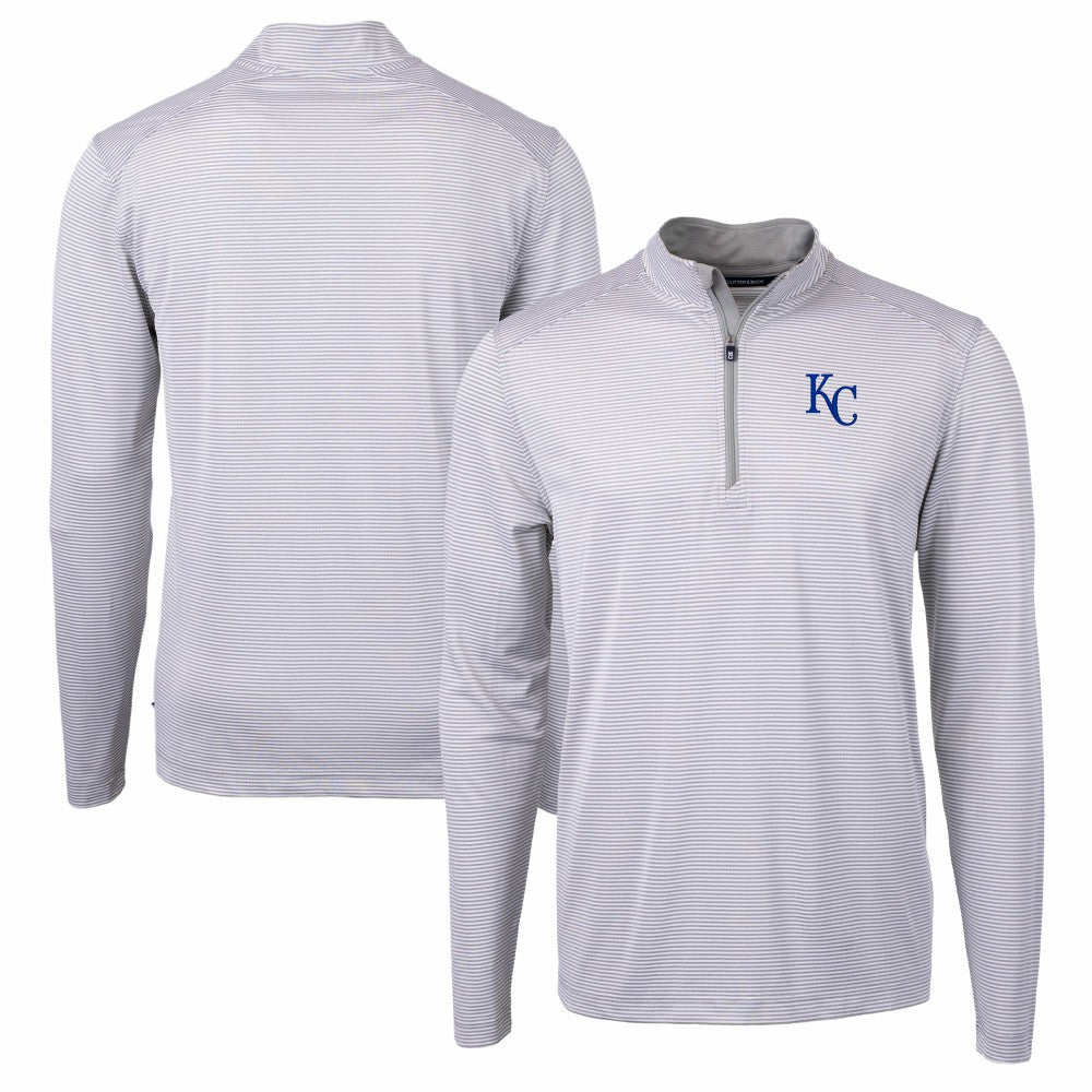 Kansas City Royals Cutter & Buck Virtue Eco Pique Micro Stripe Recycled Quarter-Zip Pullover Top discount