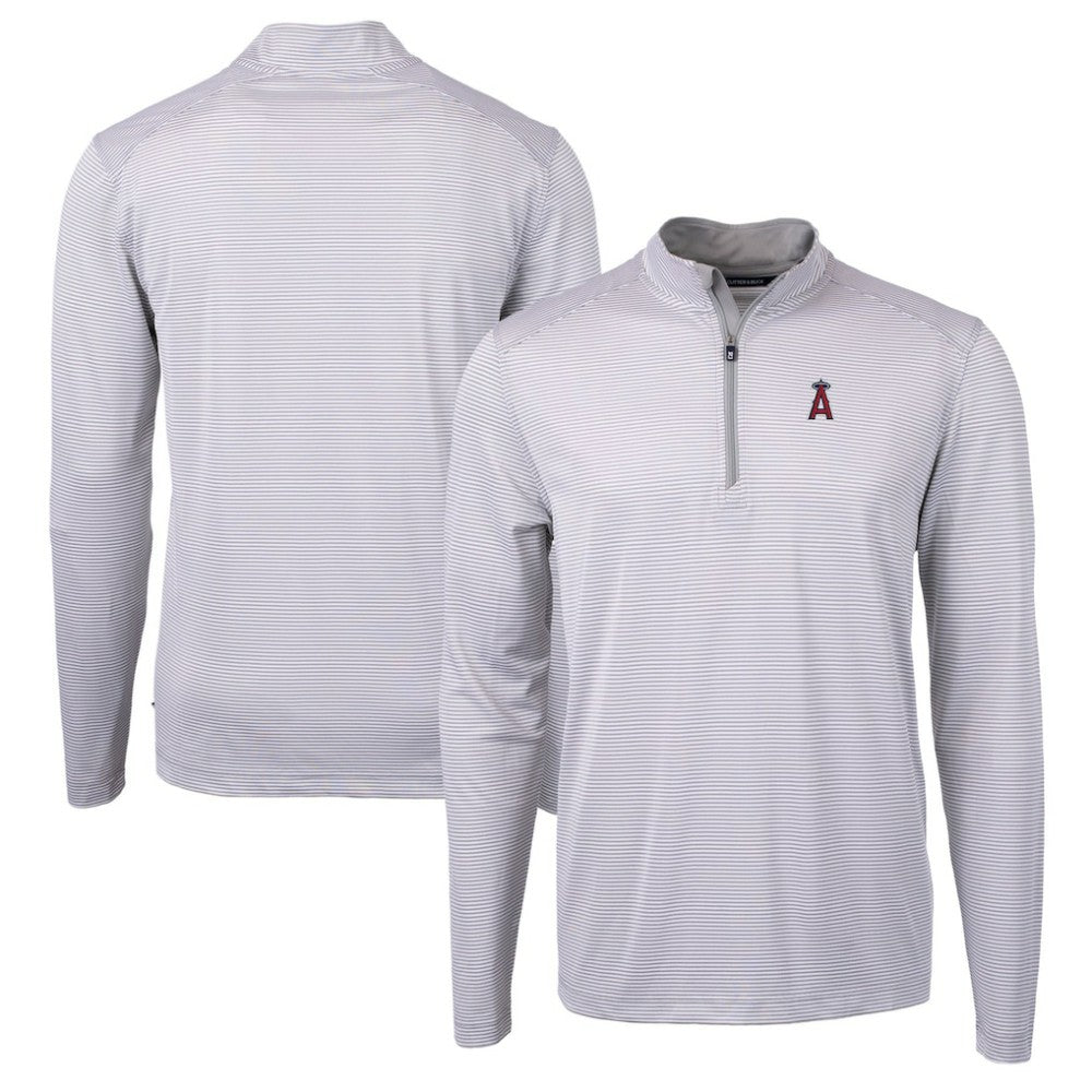 Los Angeles Angels Cutter & Buck Virtue Eco Pique Micro Stripe Recycled Quarter-Zip Pullover Top Sale