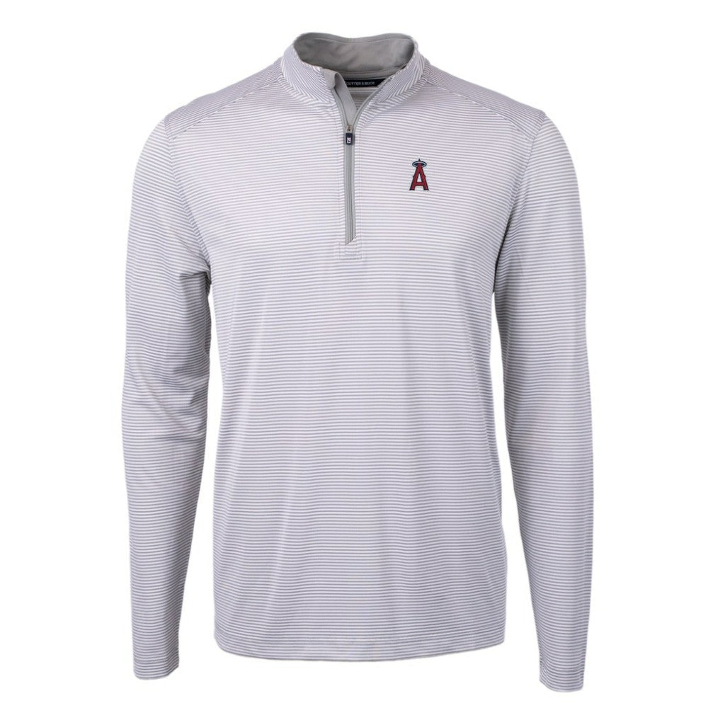 Los Angeles Angels Cutter & Buck Virtue Eco Pique Micro Stripe Recycled Quarter-Zip Pullover Top Sale