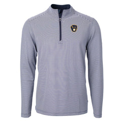 Milwaukee Brewers Cutter & Buck Virtue Eco Pique Micro Stripe Recycled Quarter-Zip Pullover Top Sale