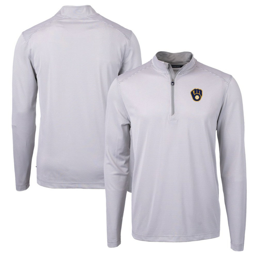 Milwaukee Brewers Cutter & Buck Virtue Eco Pique Micro Stripe Recycled Quarter-Zip Pullover Top for sale
