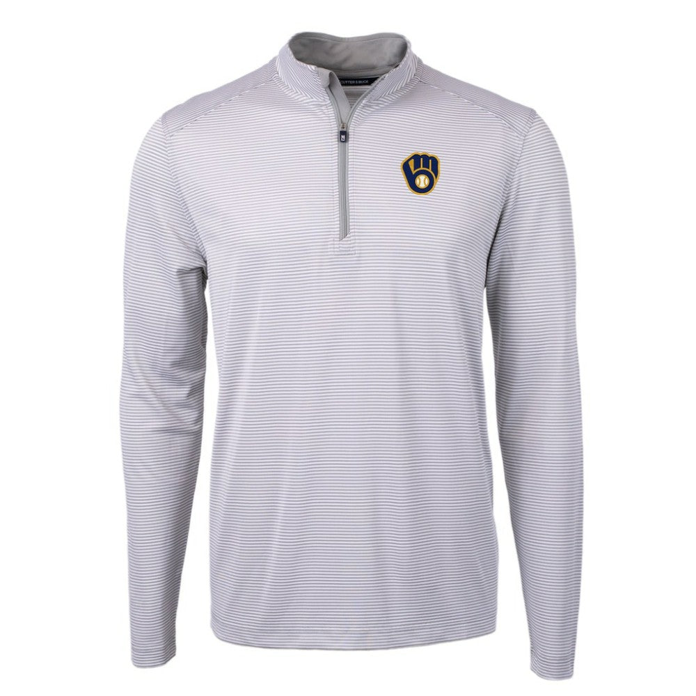 Milwaukee Brewers Cutter & Buck Virtue Eco Pique Micro Stripe Recycled Quarter-Zip Pullover Top for sale