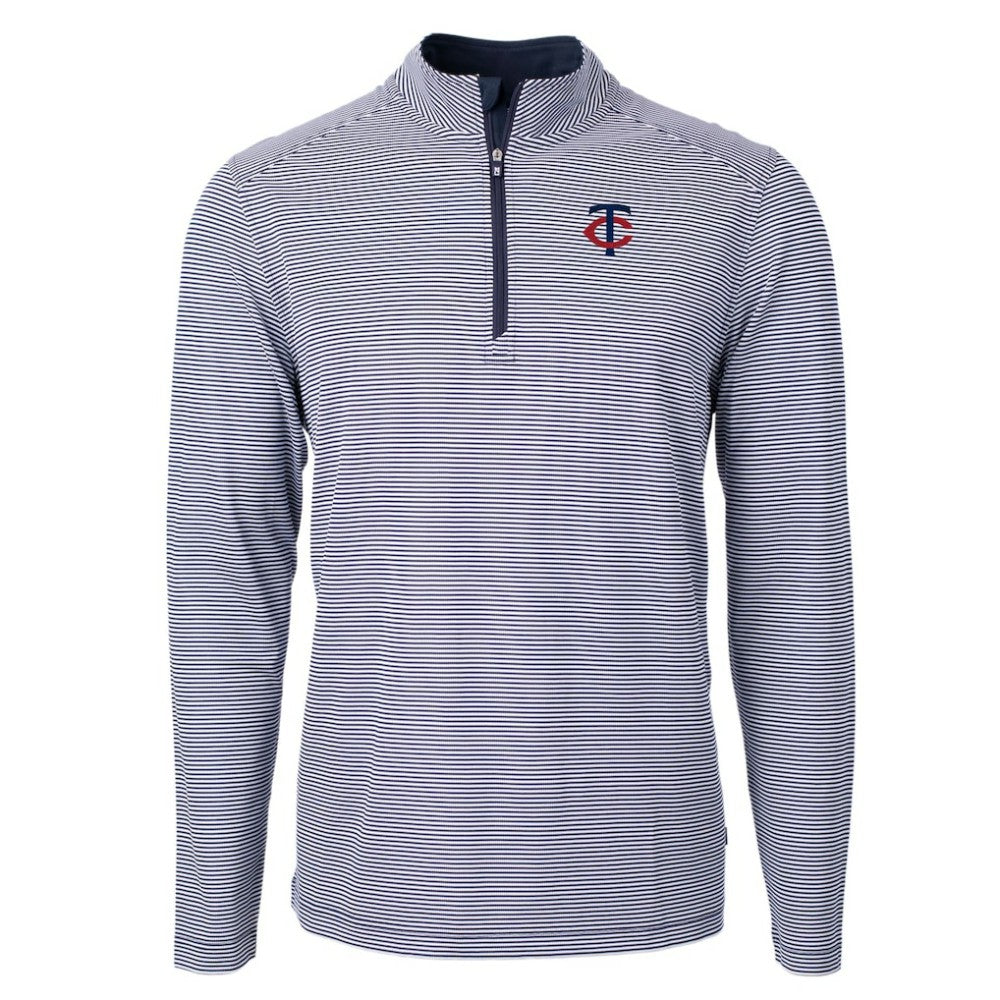 Minnesota Twins Cutter & Buck Virtue Eco Pique Micro Stripe Recycled Quarter-Zip Pullover Top discount