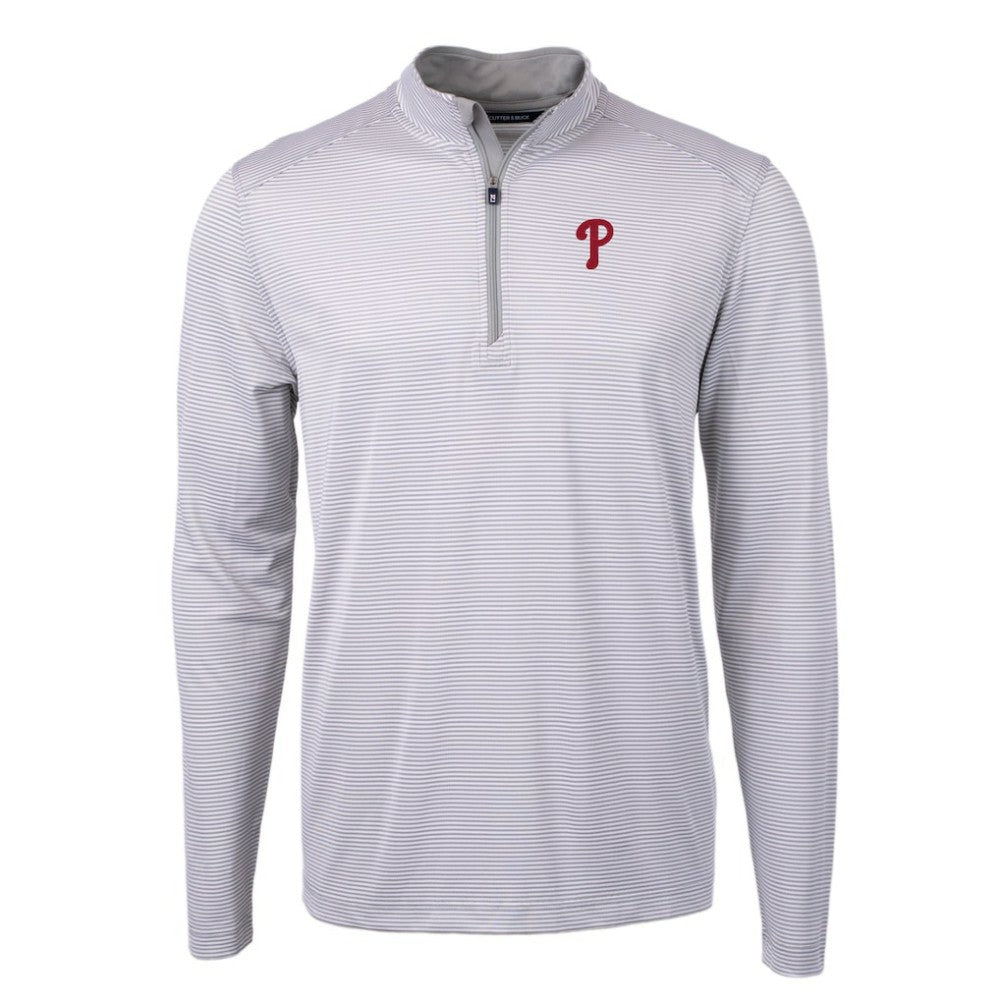 Philadelphia Phillies Cutter & Buck Virtue Eco Pique Micro Stripe Recycled Quarter-Zip Pullover Top On Sale
