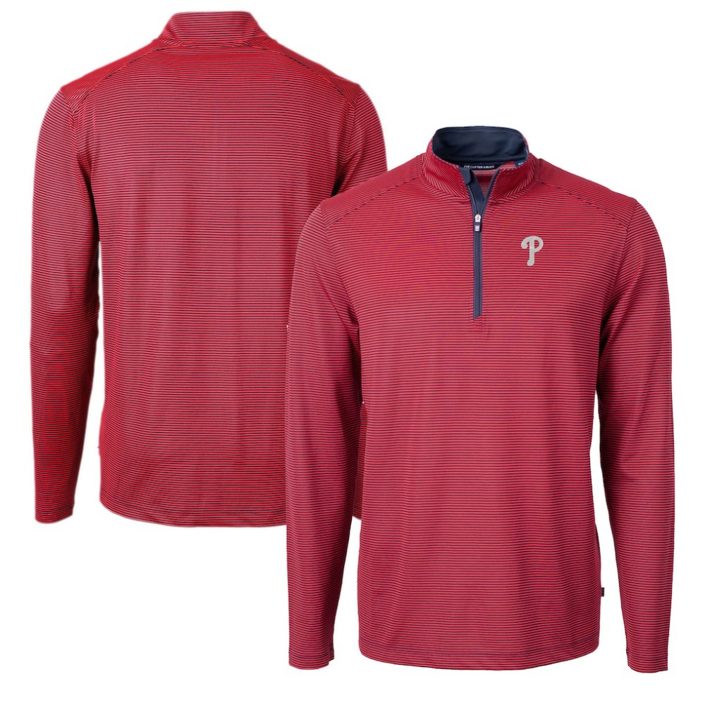Philadelphia Phillies Cutter & Buck Virtue Eco Pique Micro Stripe Recycled Quarter-Zip Pullover Top for sale