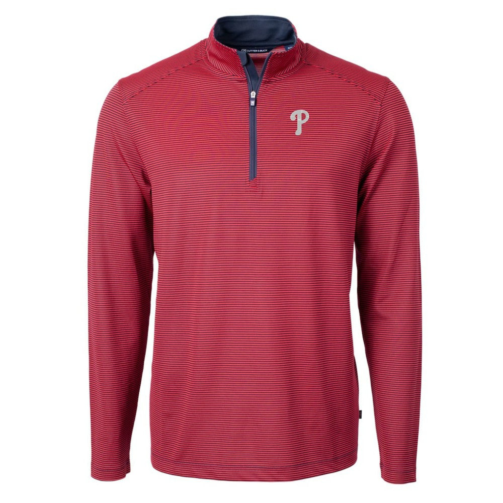 Philadelphia Phillies Cutter & Buck Virtue Eco Pique Micro Stripe Recycled Quarter-Zip Pullover Top for sale