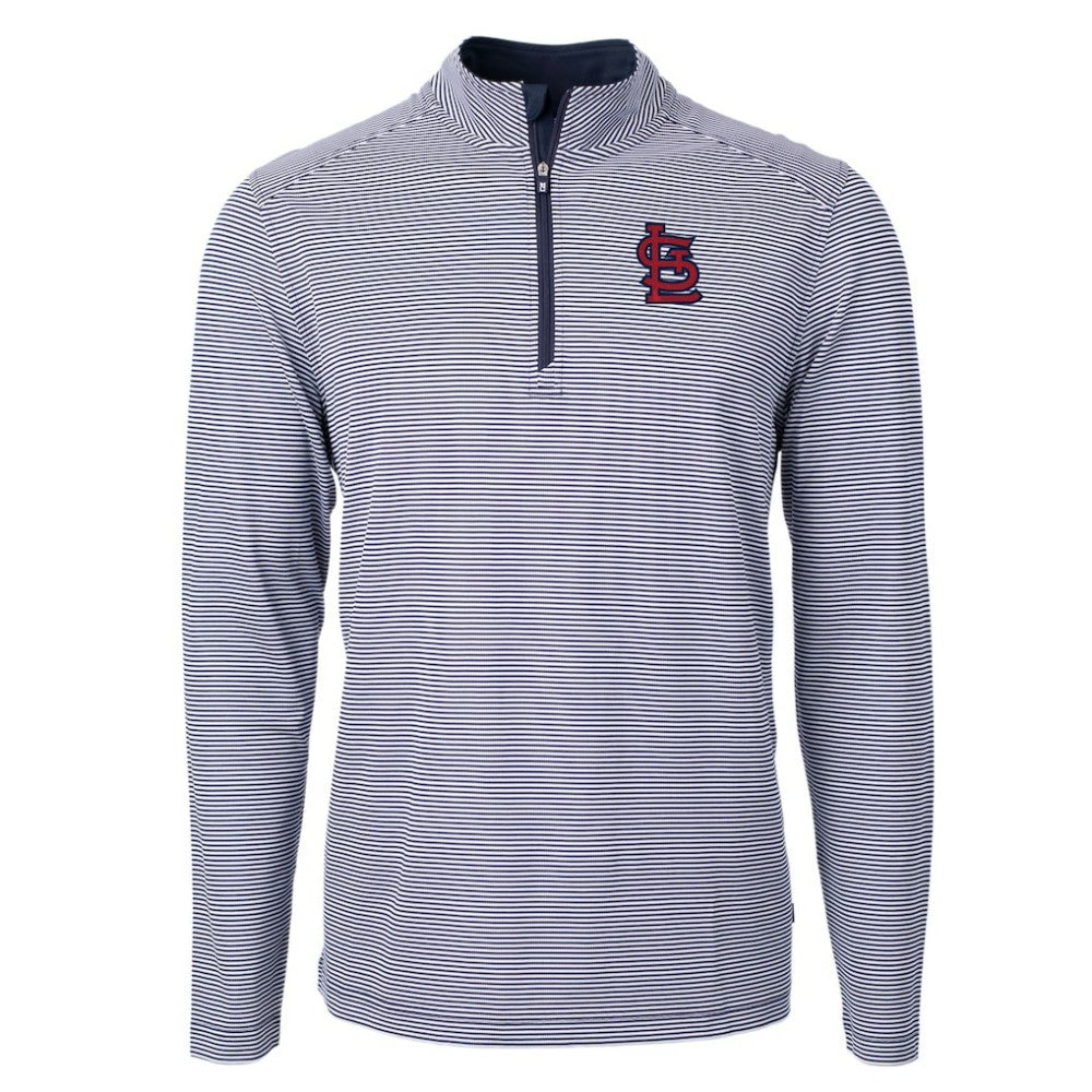 St. Louis Cardinals Cutter & Buck Virtue Eco Pique Micro Stripe Recycled Quarter-Zip Pullover Top discount
