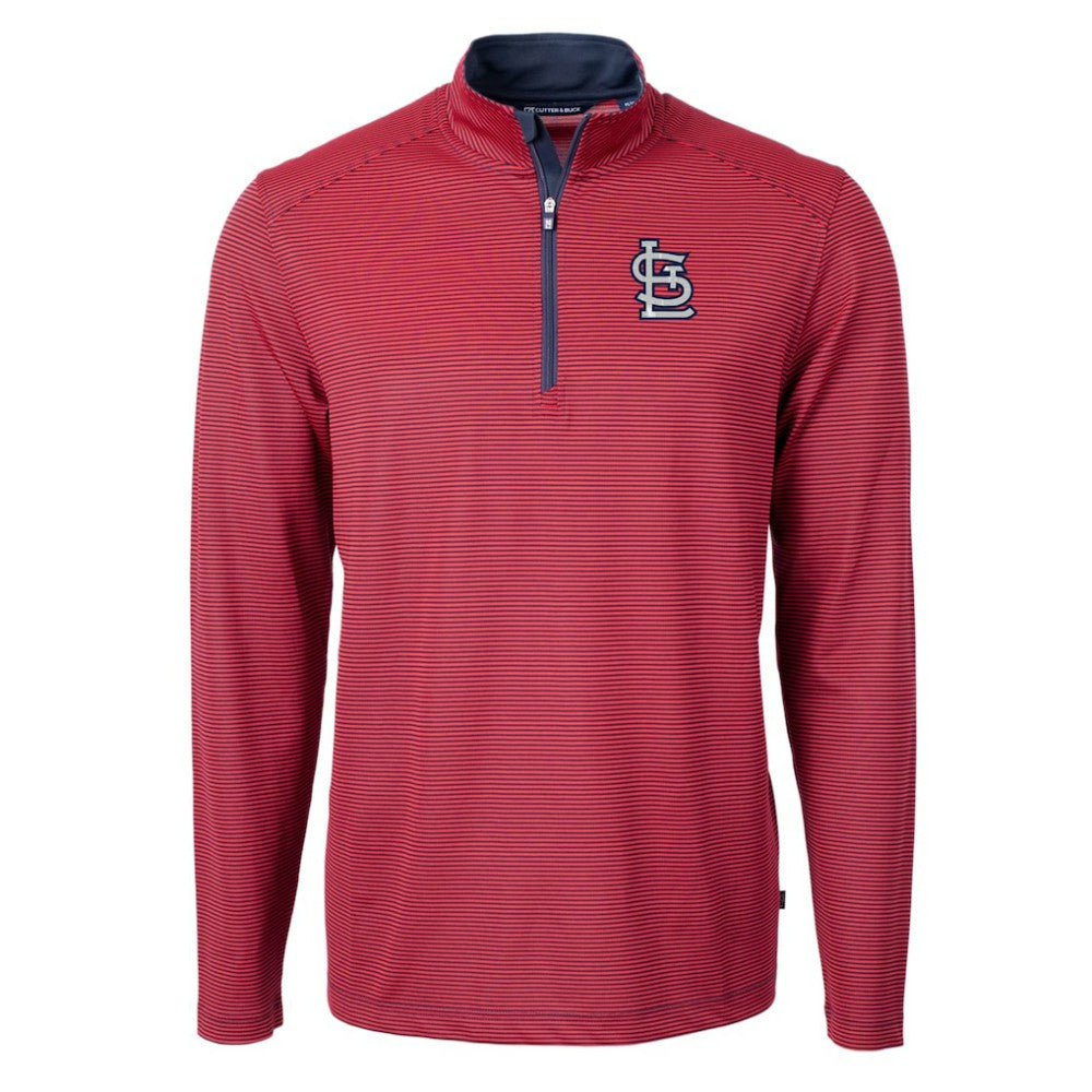 St. Louis Cardinals Cutter & Buck Virtue Eco Pique Micro Stripe Recycled Quarter-Zip Pullover Top for sale