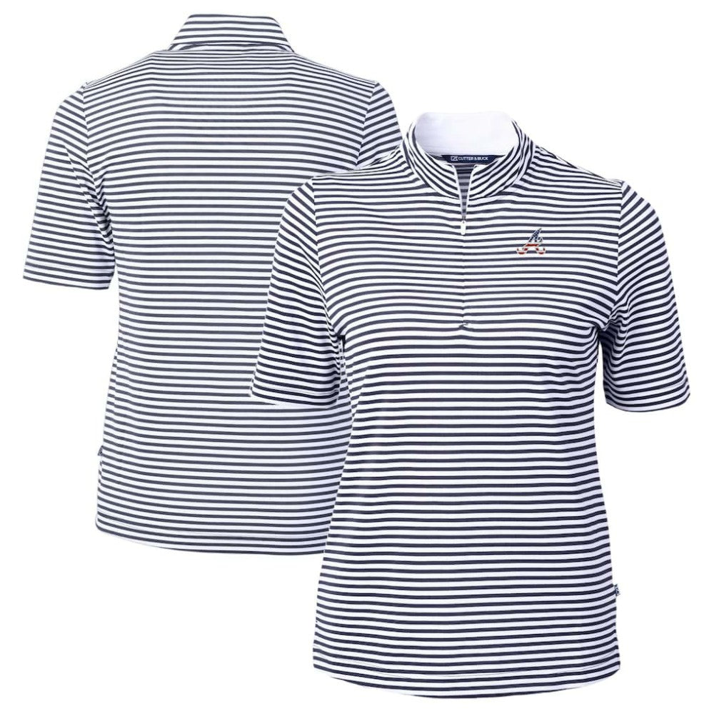 Atlanta Braves Cutter & Buck Women's Virtue Eco Pique Stripe Recycled Quarter-Zip Pullover Top Lifestyle