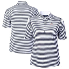 Atlanta Braves Cutter & Buck Women's Virtue Eco Pique Stripe Recycled Quarter-Zip Pullover Top Lifestyle
