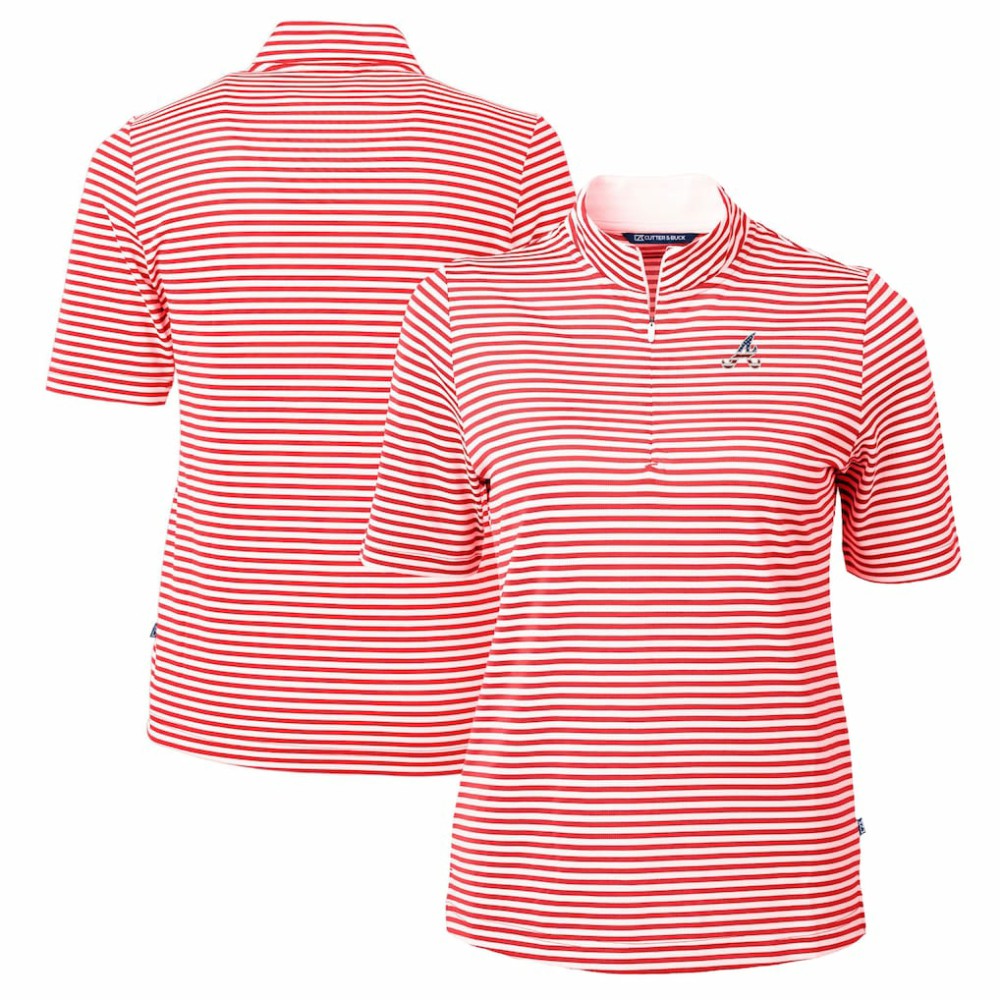 Atlanta Braves Cutter & Buck Women's Virtue Eco Pique Stripe Recycled Quarter-Zip Pullover Top for sale