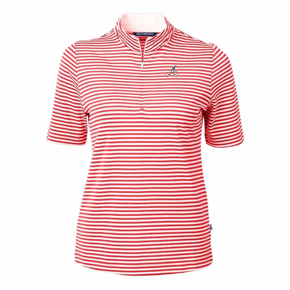 Atlanta Braves Cutter & Buck Women's Virtue Eco Pique Stripe Recycled Quarter-Zip Pullover Top for sale