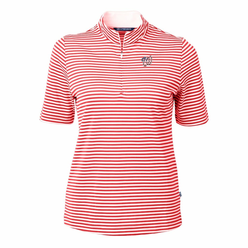 Washington Nationals Cutter & Buck Women's Virtue Eco Pique Stripe Recycled Quarter-Zip Pullover Top On Sale