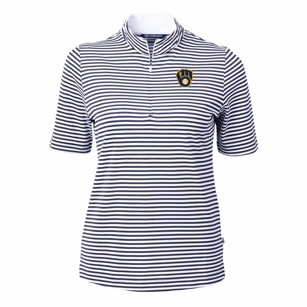 Milwaukee Brewers Cutter & Buck Women's Virtue Eco Pique Stripe Top Sale