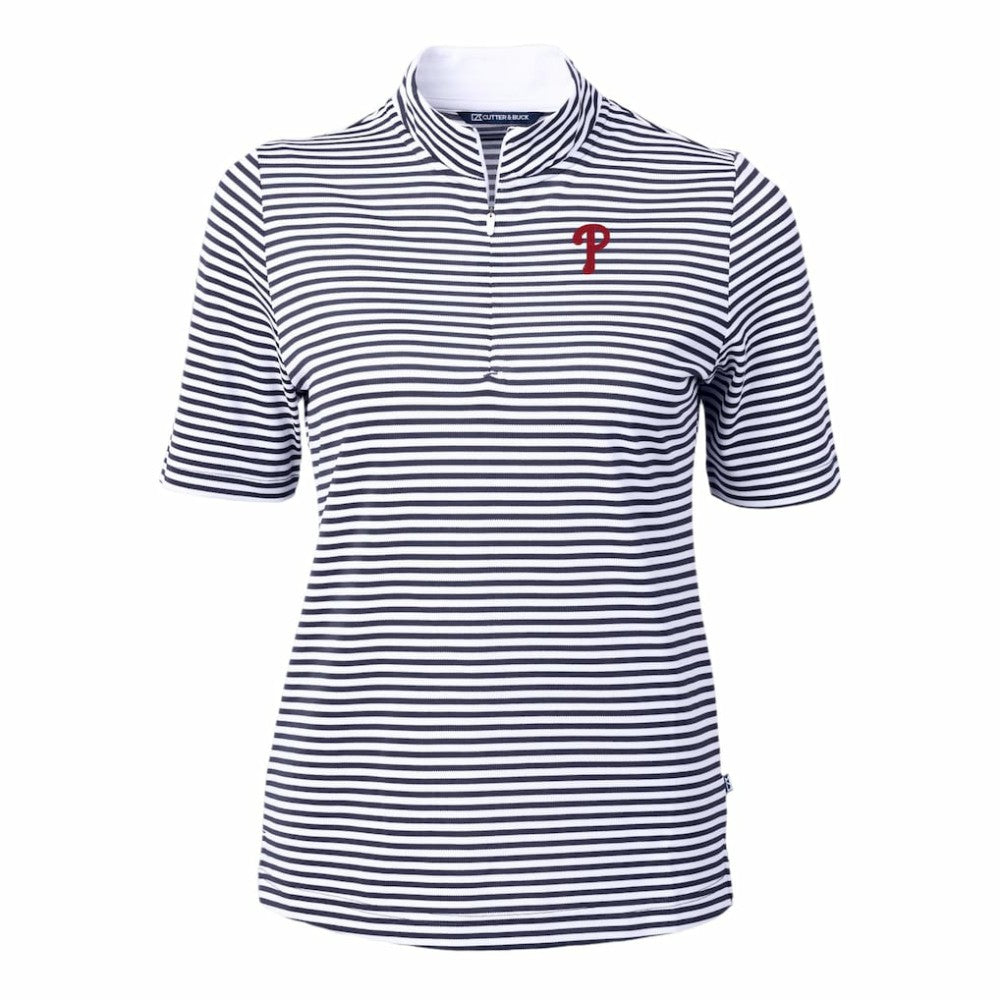 Philadelphia Phillies Cutter & Buck Women's Virtue Eco Pique Stripe Top On Sale