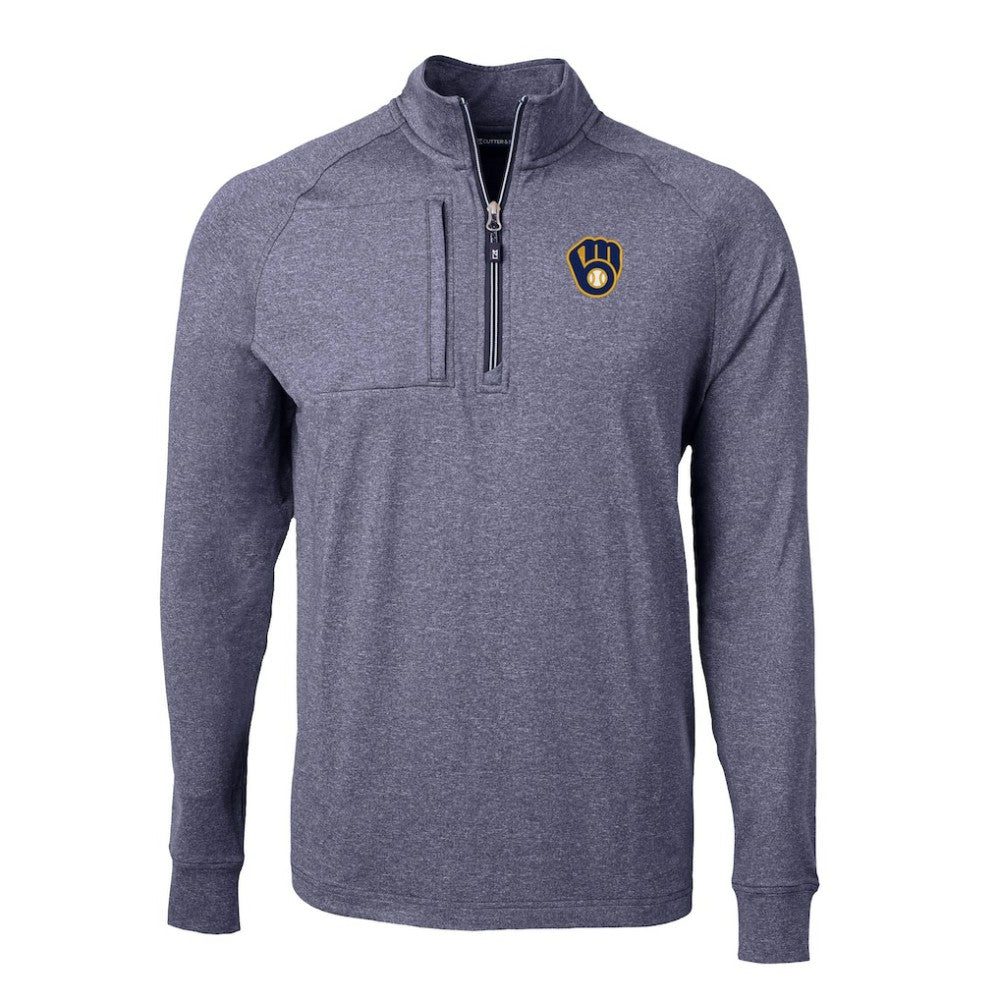 Milwaukee Brewers Cutter & Buck Big & Tall Adapt Eco Knit Stretch Recycled Quarter-Zip Pullover Top Clearance