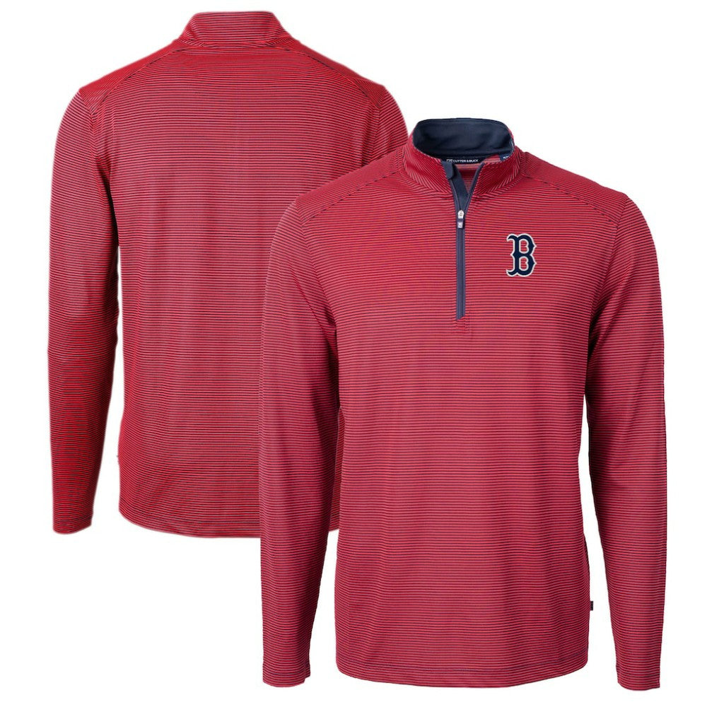 Boston Red Sox Cutter & Buck Virtue Eco Pique Micro Stripe Big & Tall Recycled Quarter-Zip Pullover Top for sale