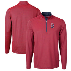 Boston Red Sox Cutter & Buck Virtue Eco Pique Micro Stripe Big & Tall Recycled Quarter-Zip Pullover Top for sale