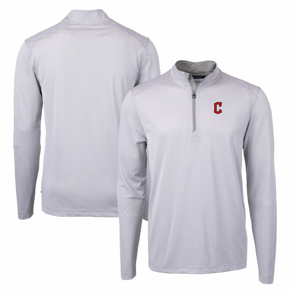 Cleveland Guardians Cutter & Buck Virtue Eco Pique Micro Stripe Big & Tall Recycled Quarter-Zip Pullover Top Sale
