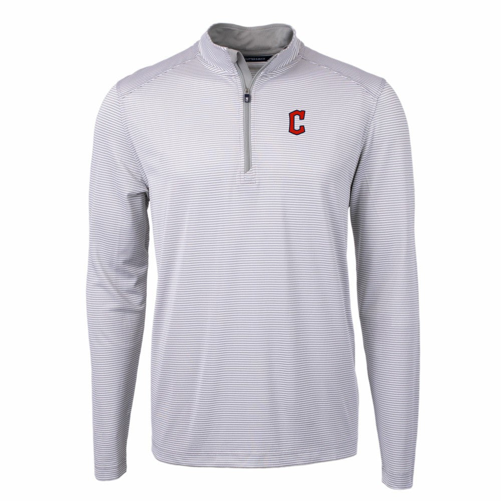 Cleveland Guardians Cutter & Buck Virtue Eco Pique Micro Stripe Big & Tall Recycled Quarter-Zip Pullover Top Sale