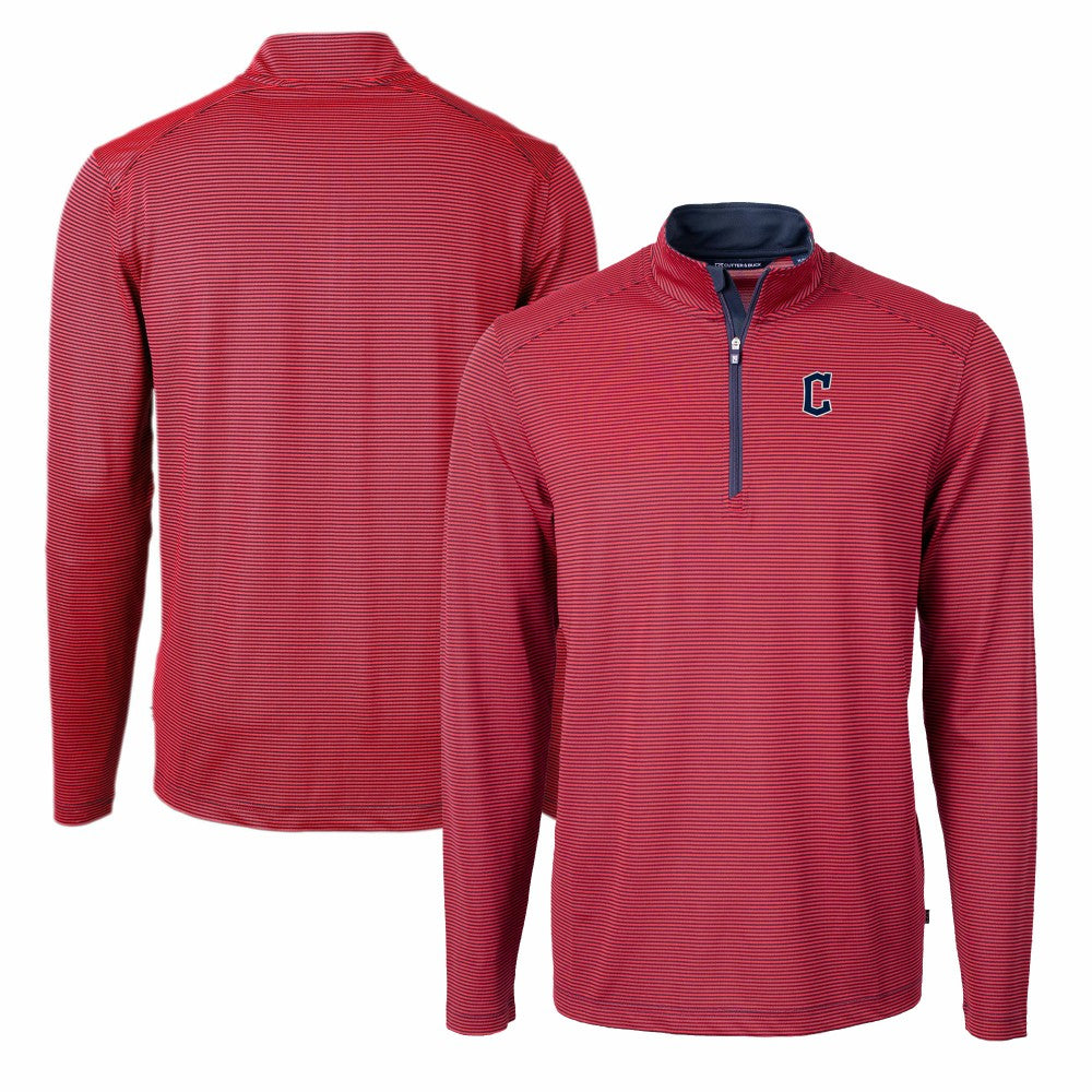 Cleveland Guardians Cutter & Buck Virtue Eco Pique Micro Stripe Big & Tall Recycled Quarter-Zip Pullover Top Sale