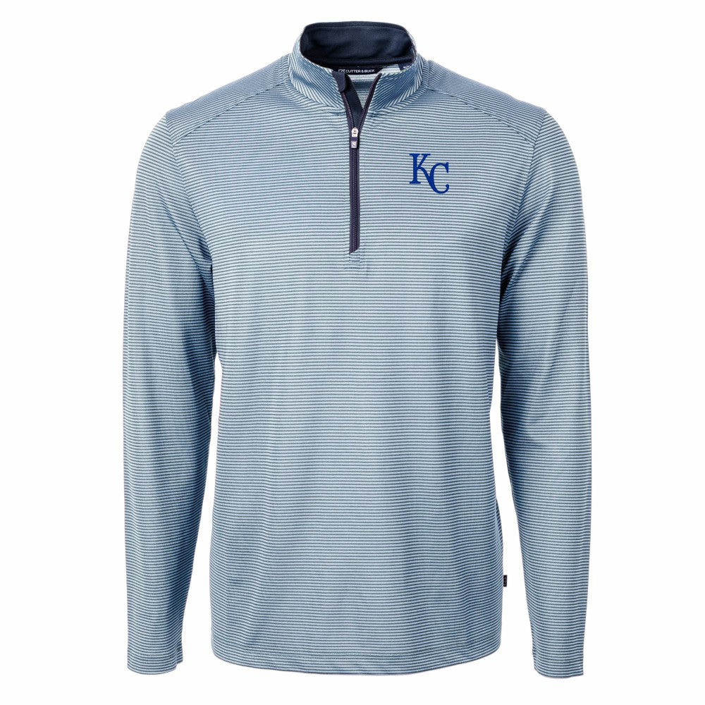 Kansas City Royals Cutter & Buck Virtue Eco Pique Micro Stripe Big & Tall Recycled Quarter-Zip Pullover Top for sale