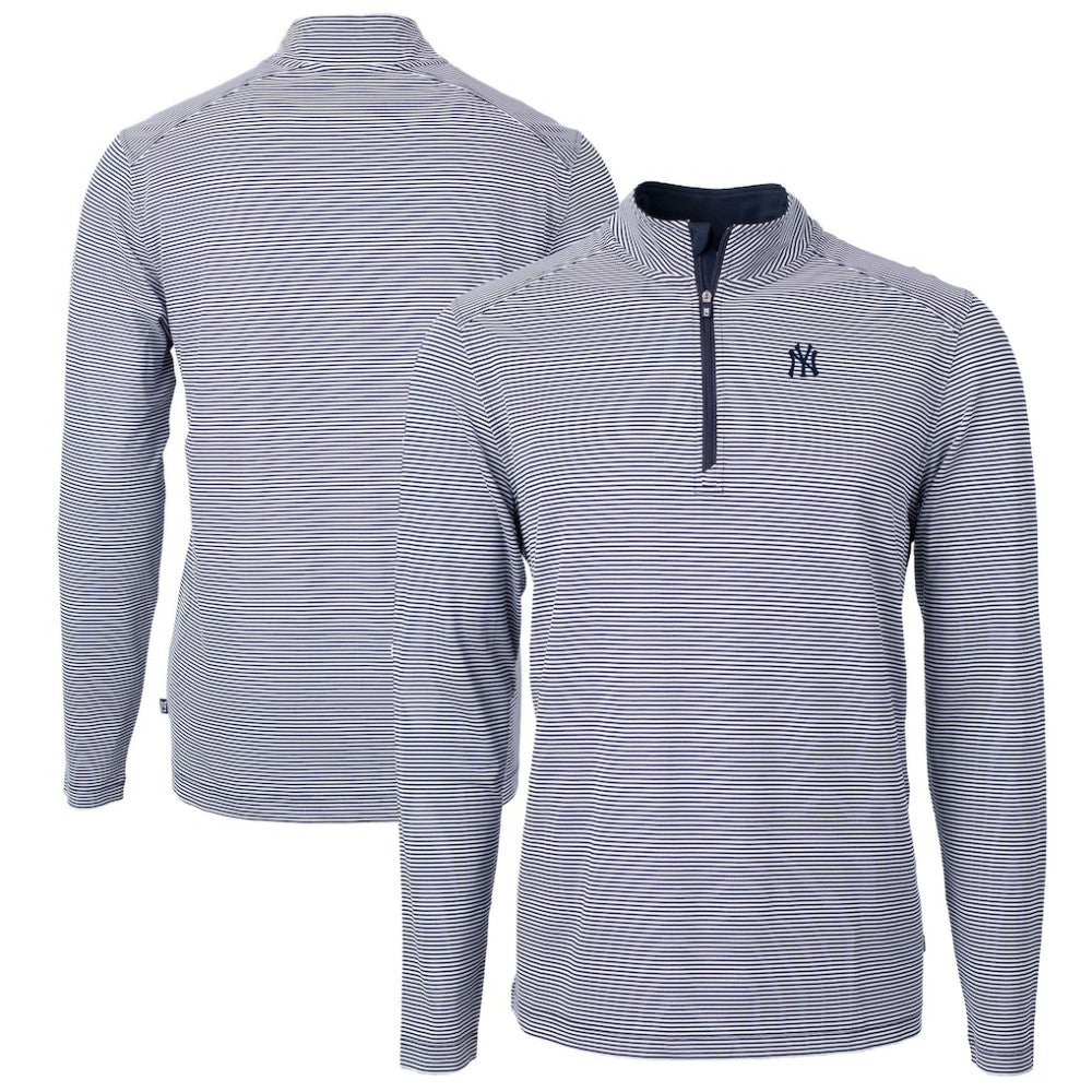 New York Yankees Cutter & Buck Virtue Eco Pique Micro Stripe Big & Tall Recycled Quarter-Zip Pullover Top Sale
