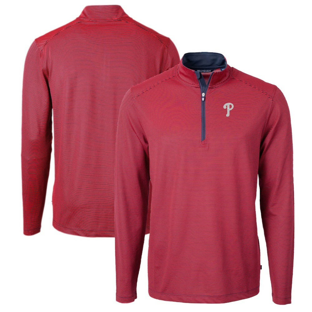 Philadelphia Phillies Cutter & Buck Virtue Eco Pique Micro Stripe Big & Tall Recycled Quarter-Zip Pullover Top On Sale