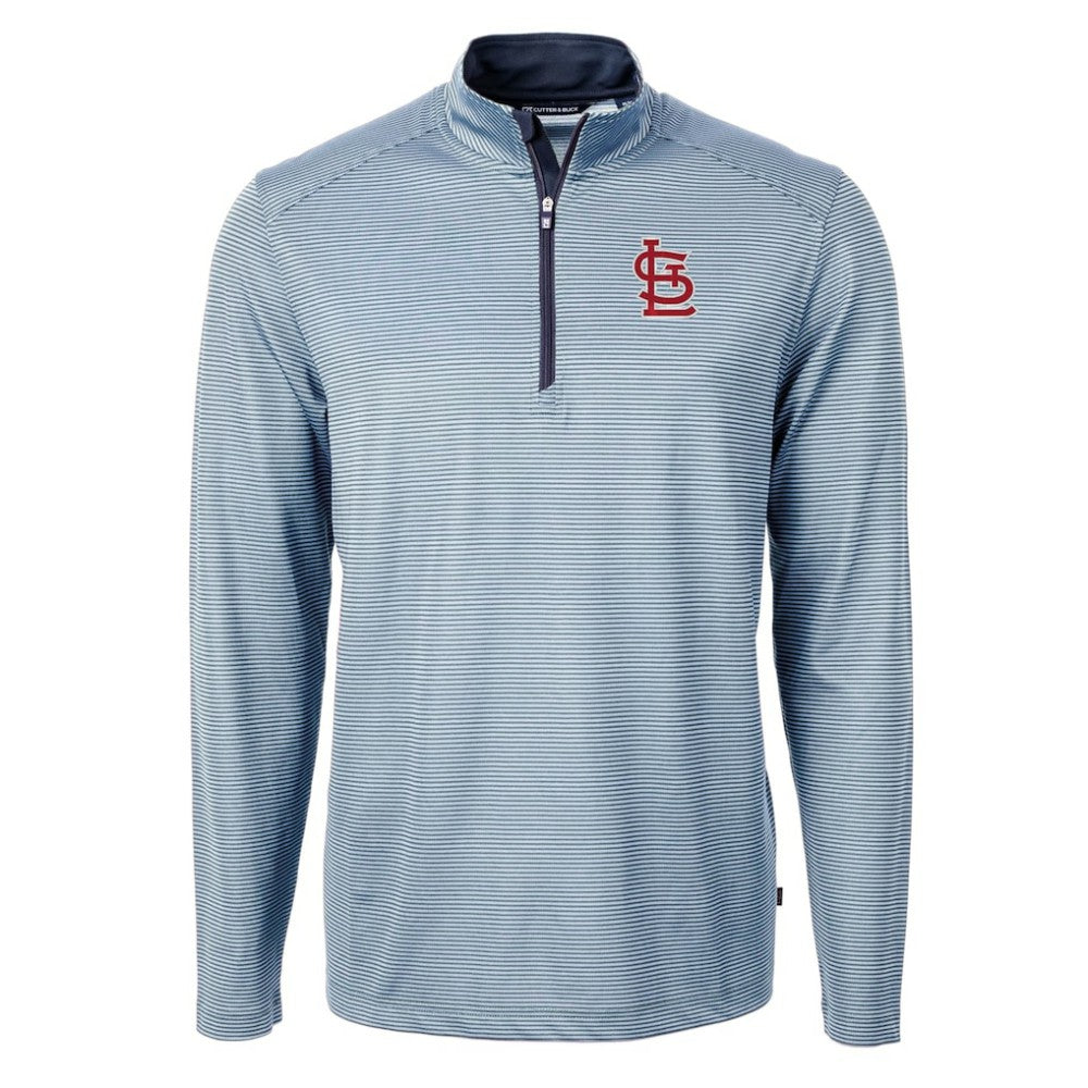 St. Louis Cardinals Cutter & Buck Virtue Eco Pique Micro Stripe Big & Tall Recycled Quarter-Zip Pullover Top Lifestyle