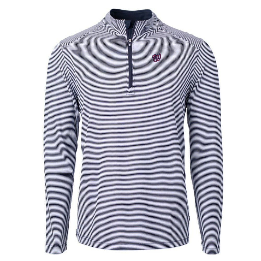 Washington Nationals Cutter & Buck Virtue Eco Pique Micro Stripe Big & Tall Recycled Quarter-Zip Pullover Top Sale