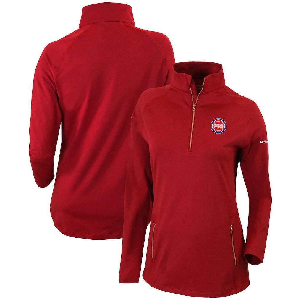 Columbia - Detroit Pistons Women's Omni-Wick Outward Nine Quarter-Zip Pullover Top - Red