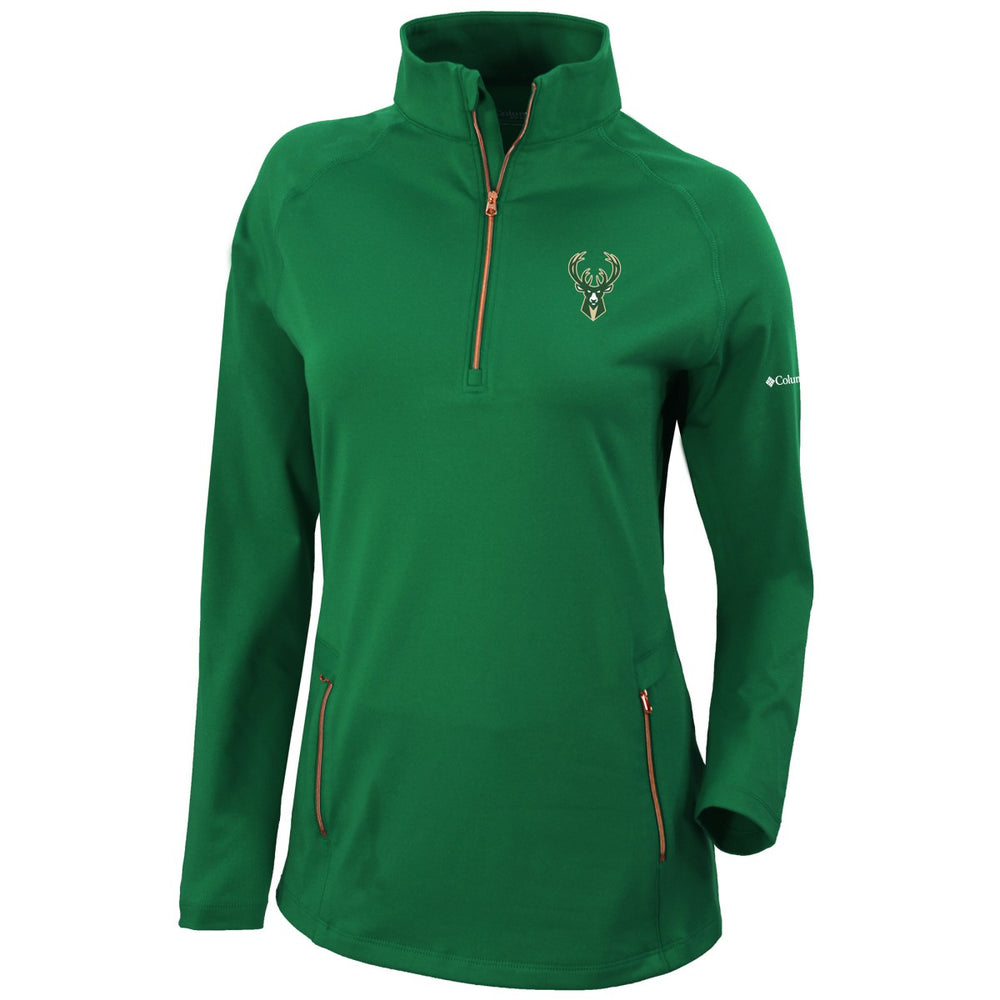 Columbia - Milwaukee Bucks Women's Omni-Wick Outward Nine Quarter-Zip Pullover Top - Forest Green