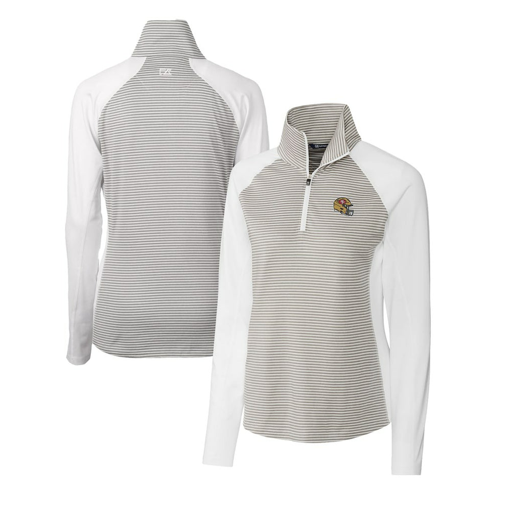 San Francisco 49ers Cutter & Buck Women's Helmet Logo DryTec Forge Tonal Stripe Stretch Half-Zip Top White - NFL