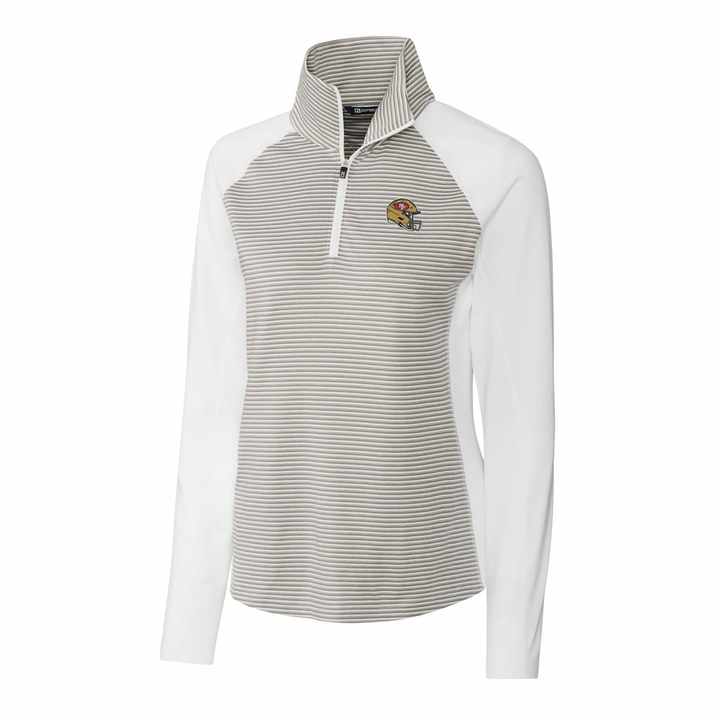 San Francisco 49ers Cutter & Buck Women's Helmet Logo DryTec Forge Tonal Stripe Stretch Half-Zip Top White - NFL