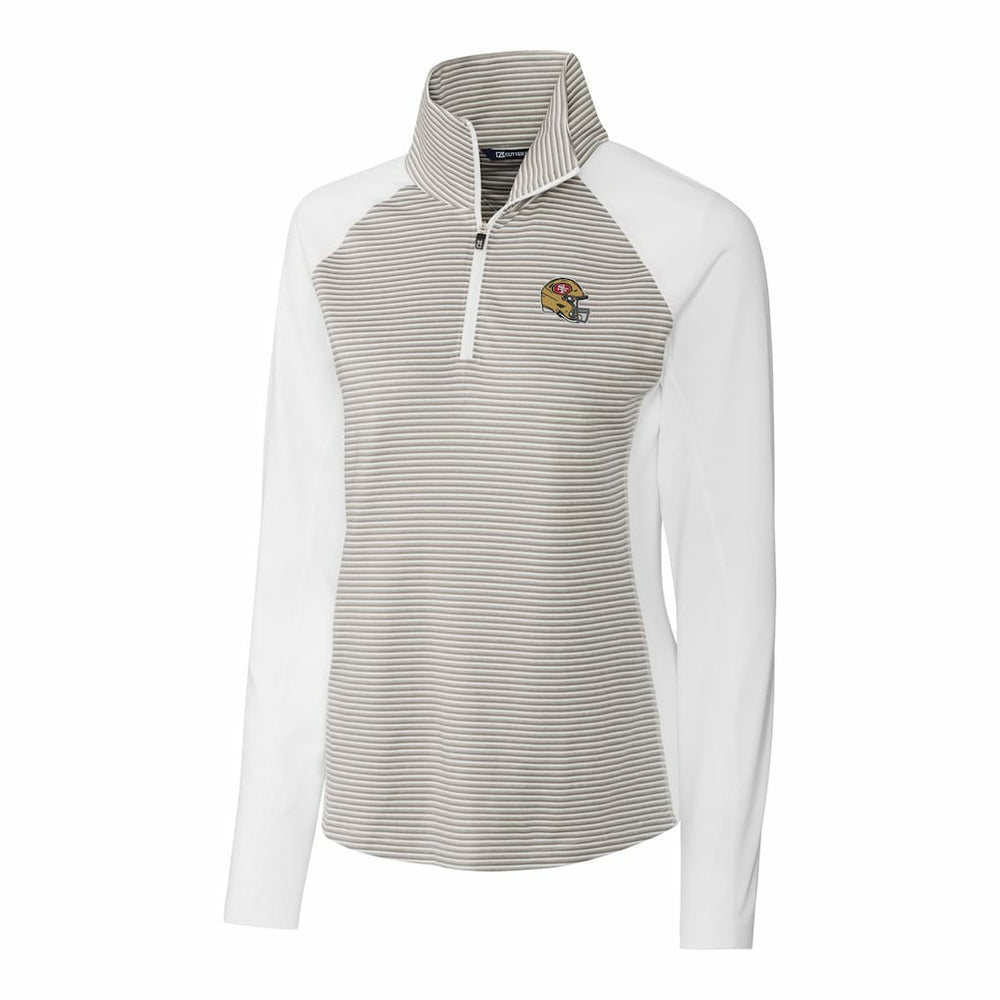 San Francisco 49ers Cutter & Buck Women's Helmet Logo DryTec Forge Tonal Stripe Stretch Half-Zip Top White - NFL